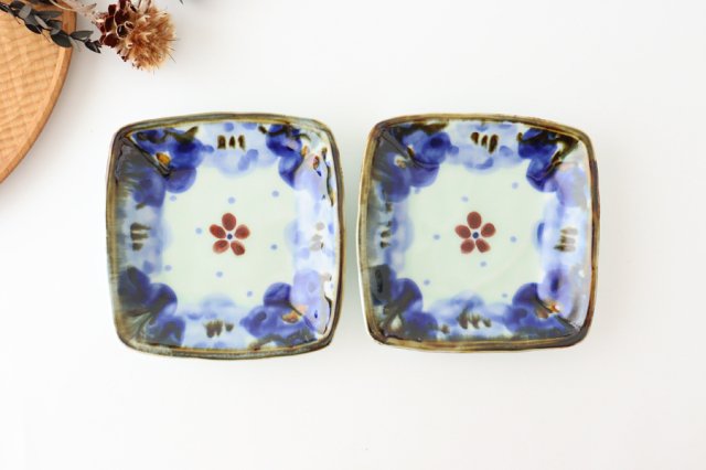 Square Plate Blue Flower 13.5cm/5.3in | Sushi Plate Hasami Ware