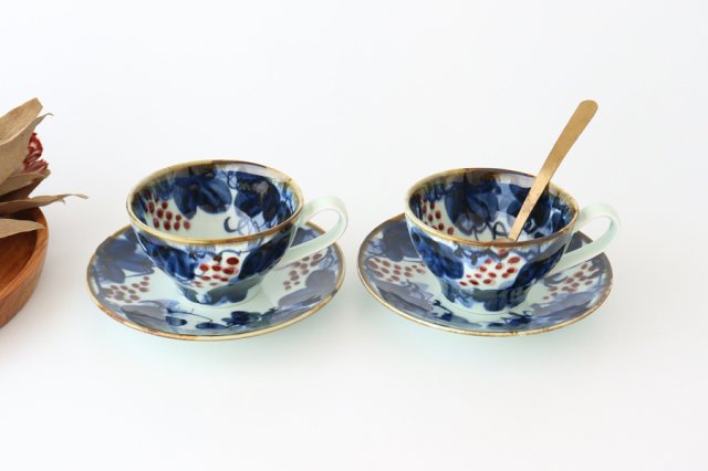 Cup and Saucer Blue Ripe Grapes | Hasami Ware