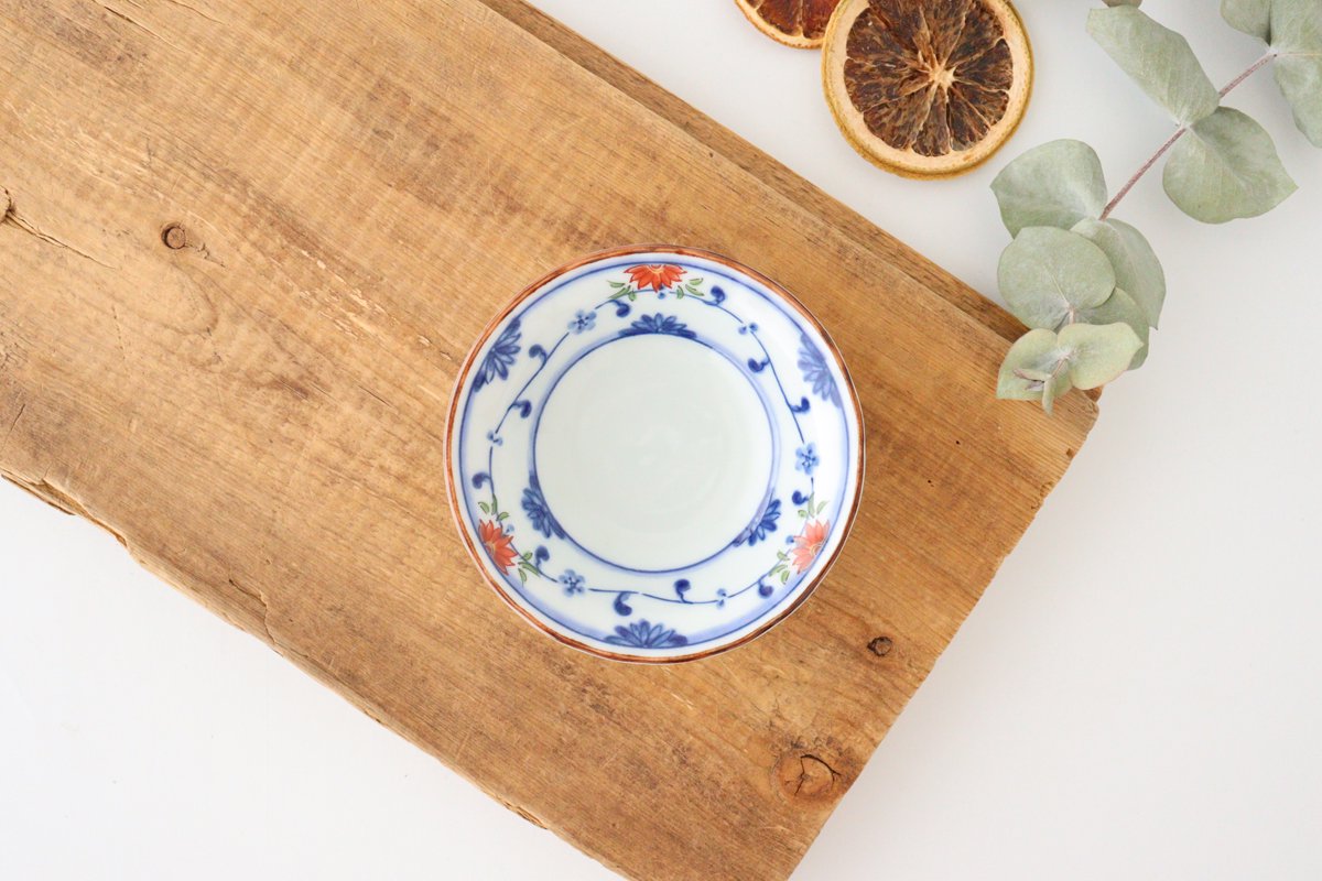 Sauce Plate Blue and Red Chrysanthemum | Hasami Ware