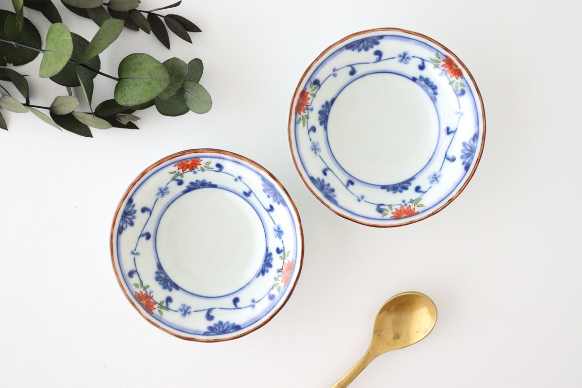 Sauce Plate Blue and Red Chrysanthemum | Hasami Ware