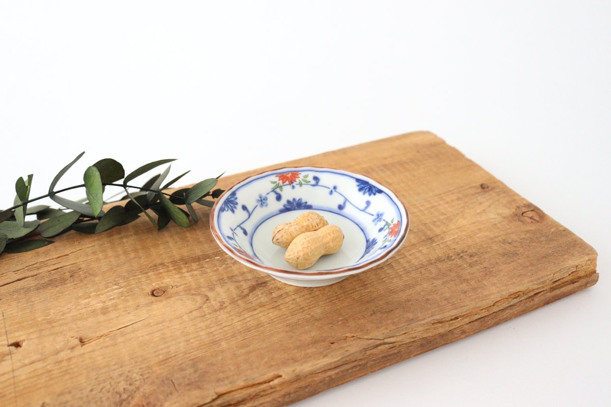 Sauce Plate Blue and Red Chrysanthemum | Hasami Ware