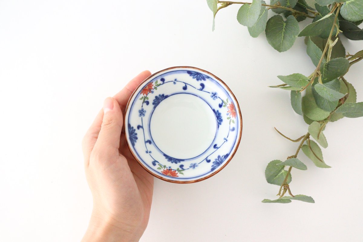 Sauce Plate Blue and Red Chrysanthemum | Hasami Ware