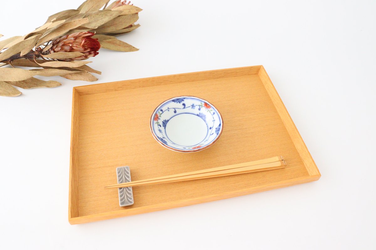 Sauce Plate Blue and Red Chrysanthemum | Hasami Ware