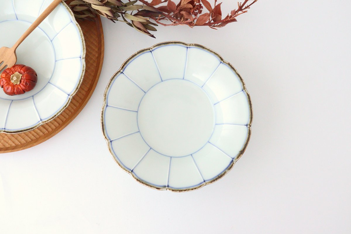 Flower-shaped Bowl Blue-lined 18cm/7.1in | Serving Bowl Mino Ware