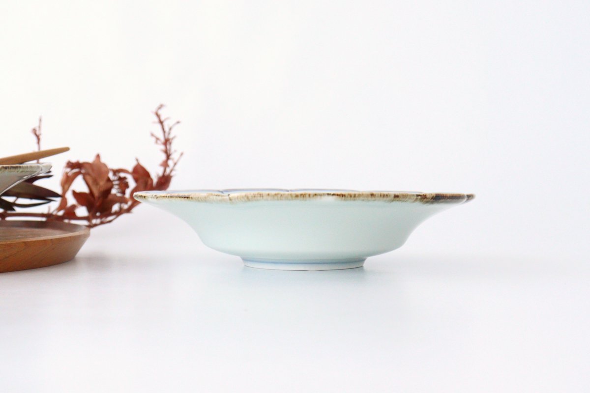 Flower-shaped Bowl Blue-lined 18cm/7.1in | Serving Bowl Mino Ware