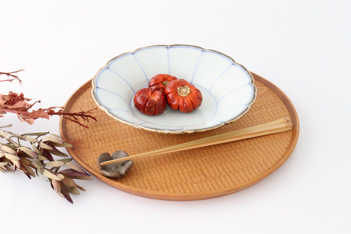 Flower-shaped Bowl Blue-lined 18cm/7.1in | Serving Bowl Mino Ware