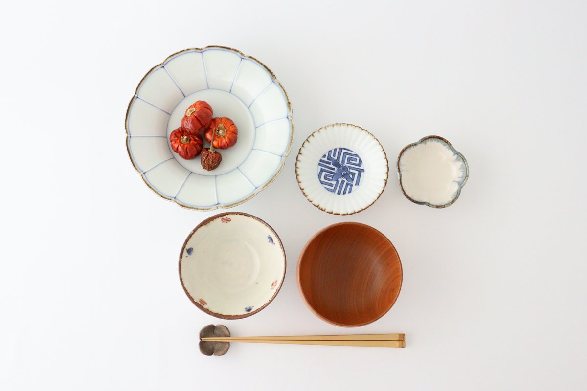 Flower-shaped Bowl Blue-lined 18cm/7.1in | Serving Bowl Mino Ware