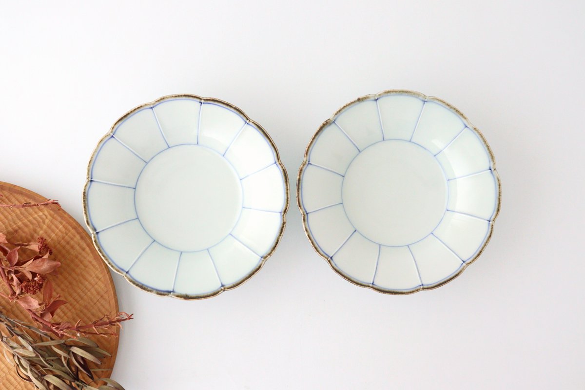 Flower-shaped Bowl Blue-lined 18cm/7.1in | Serving Bowl Mino Ware