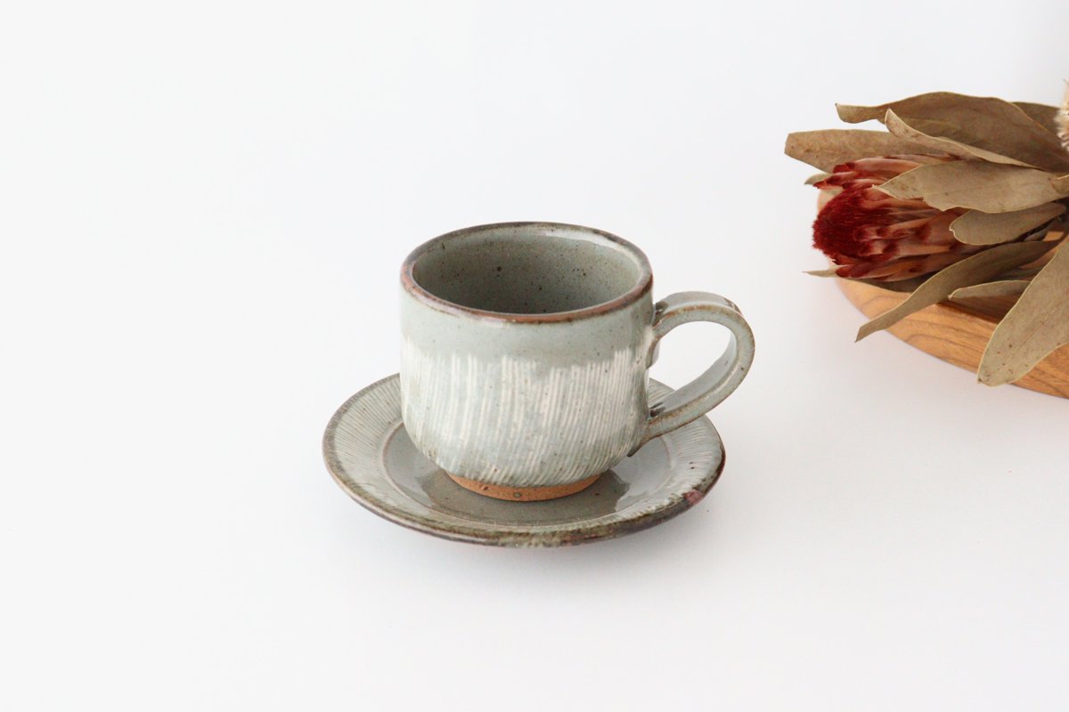 Cup and Saucer Gray White-Lines | Mino Ware