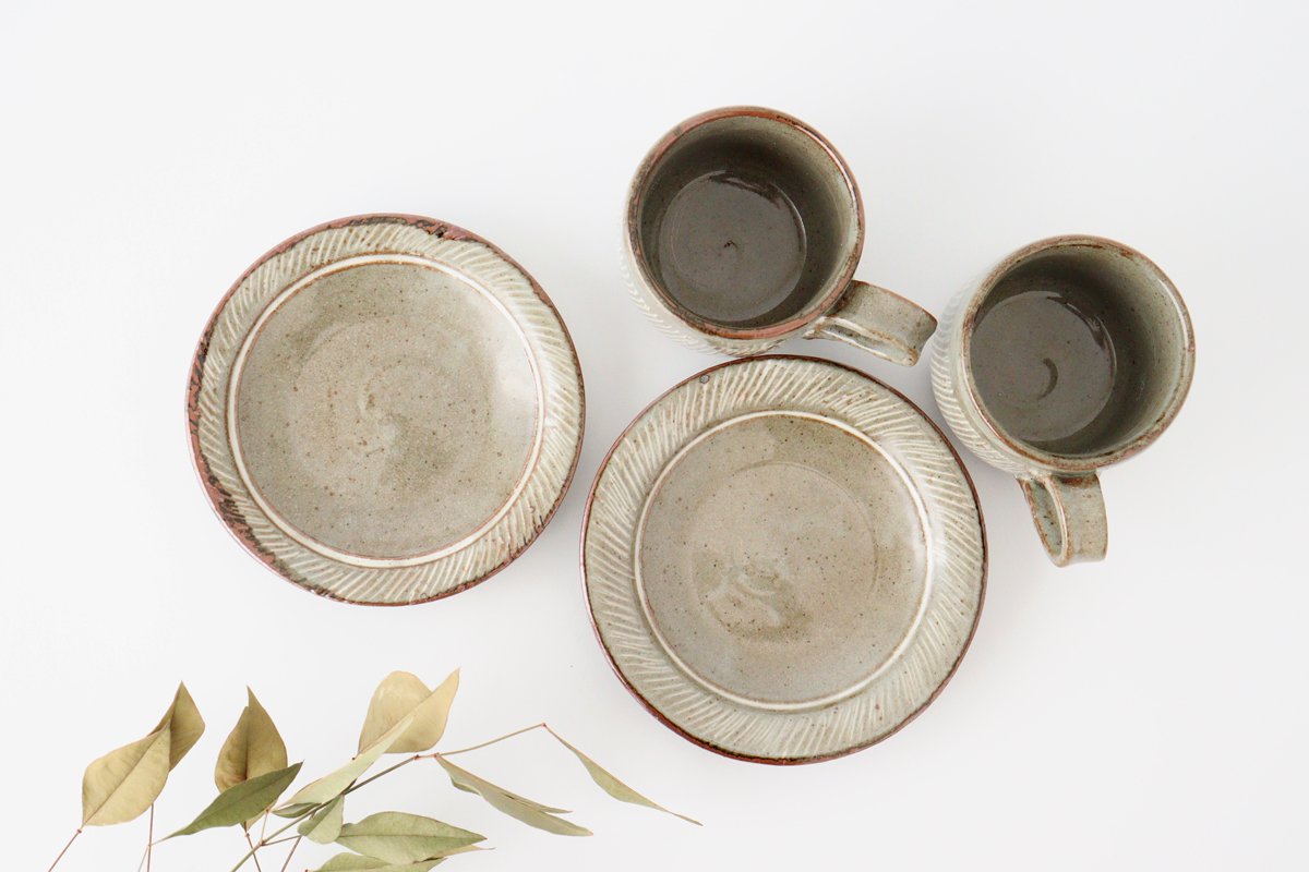 Cup and Saucer Gray White-Lines | Mino Ware