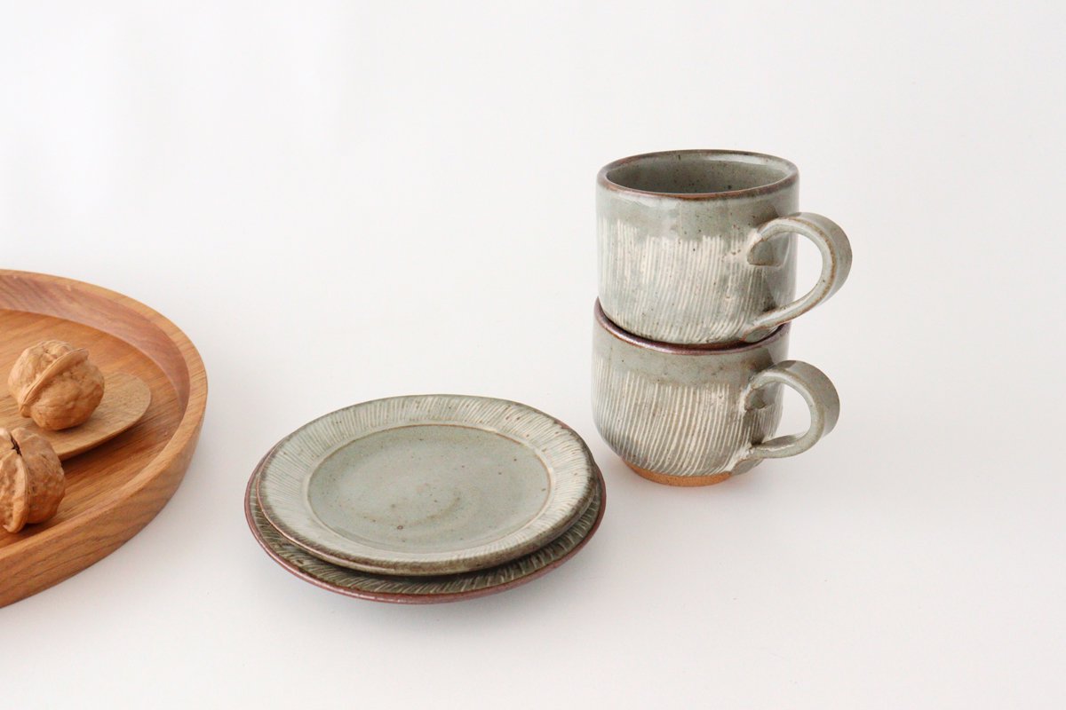 Cup and Saucer Gray White-Lines | Mino Ware