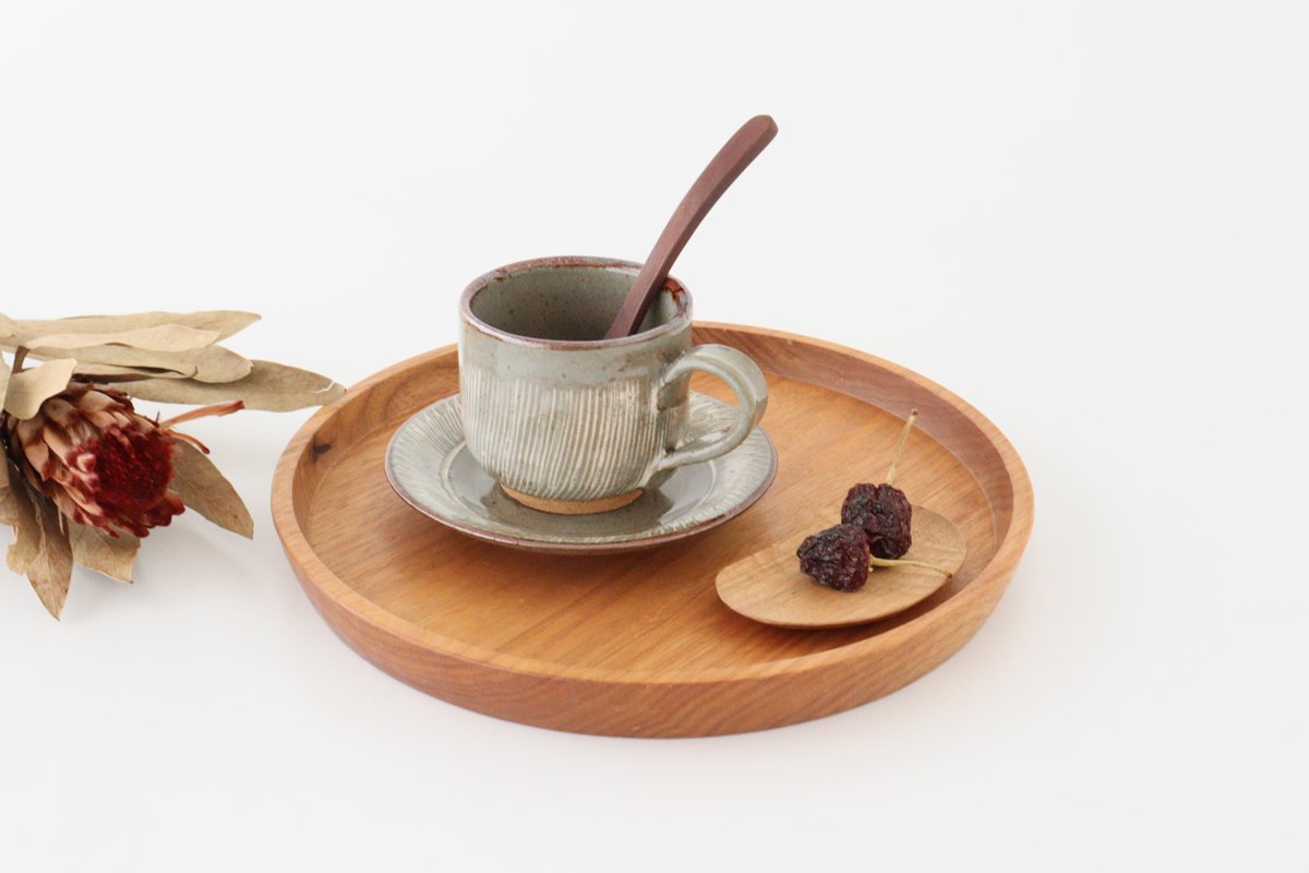 Cup and Saucer Gray White-Lines | Mino Ware