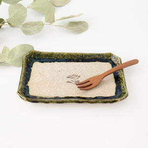 Kitagama Kasen Kato Hiroshige Rectangle Plate Oribe | Sushi Plate Seto Ware-TOP