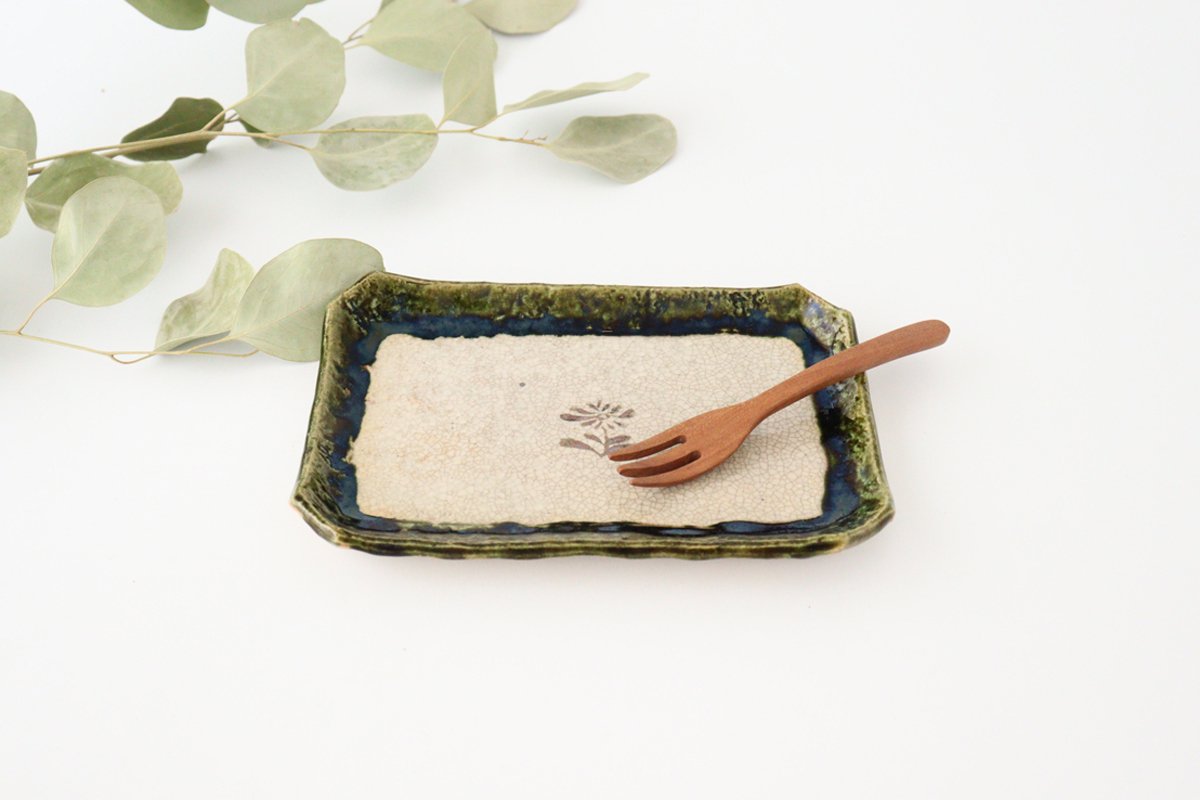 Kitagama Kasen Kato Hiroshige Rectangle Plate Oribe | Sushi Plate Seto Ware-TOP