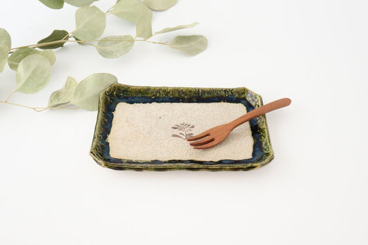 Kitagama Kasen Kato Hiroshige Rectangle Plate Oribe | Sushi Plate Seto Ware-TOP