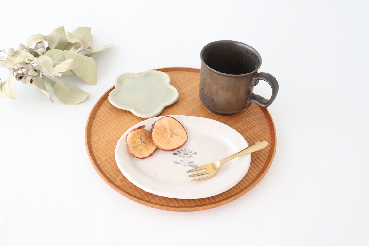 Kitagama Kasen Kato Hiroshige Oval Plate White Small Flower | Seto Ware