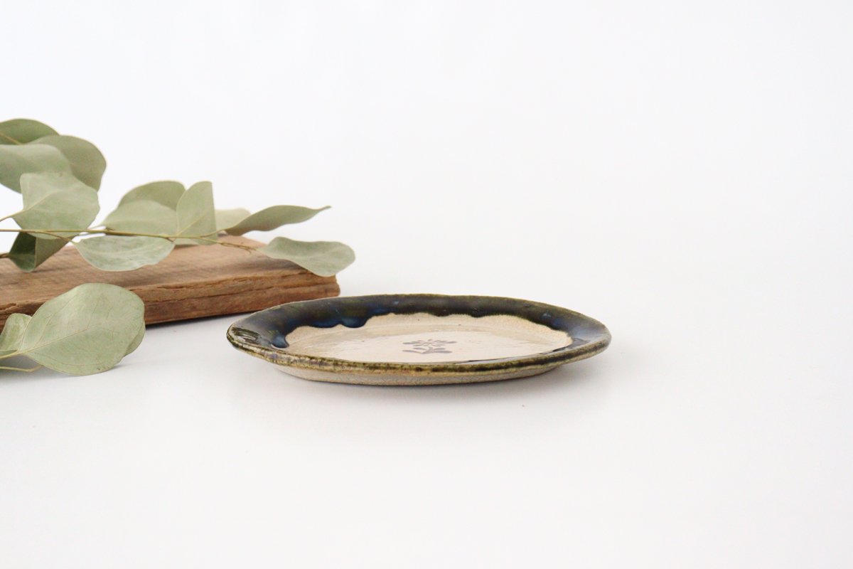 Kitagama Kasen Kato Hiroshige Oval Plate Oribe Small Flower | Seto Ware