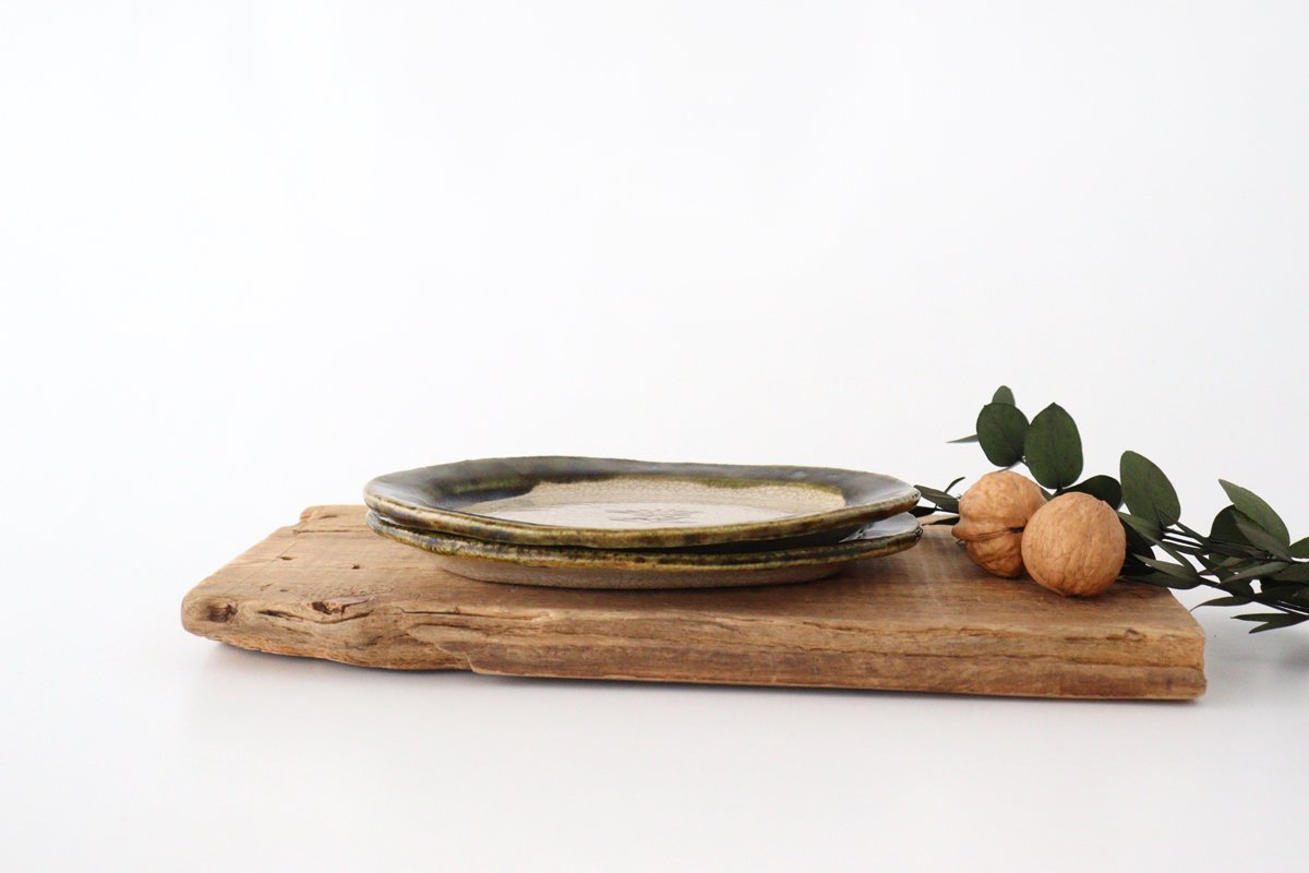 Kitagama Kasen Kato Hiroshige Oval Plate Oribe Small Flower | Seto Ware