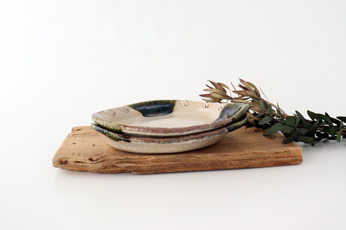 Kitagama Kasen Kato Hiroshige Triangular Plate Oribe | Seto Ware
