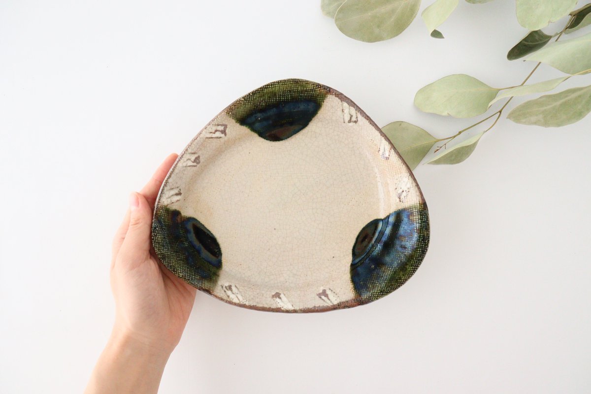 Kitagama Kasen Kato Hiroshige Triangular Plate Oribe | Seto Ware
