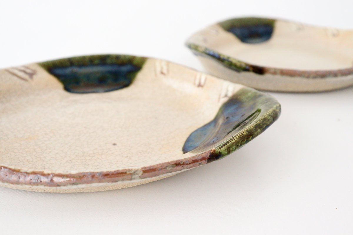 Kitagama Kasen Kato Hiroshige Triangular Plate Oribe | Seto Ware