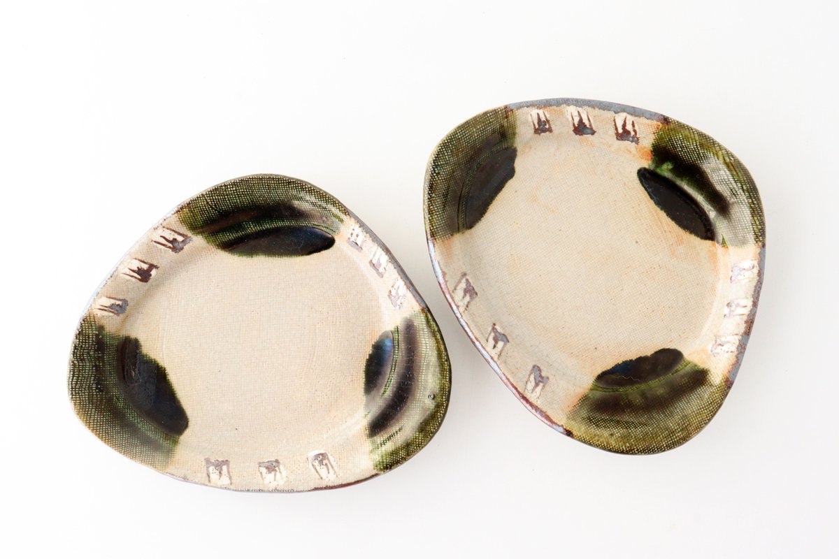 Kitagama Kasen Kato Hiroshige Triangular Plate Oribe | Seto Ware