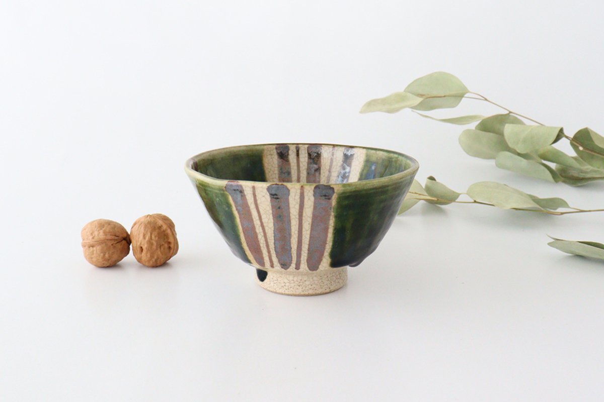 Kitagama Kasen Hiroshige Kato Oribe Hexagonal Rice Bowl | Seto Ware