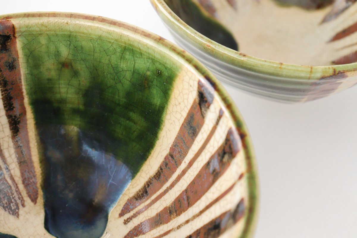 Kitagama Kasen Hiroshige Kato Oribe Hexagonal Rice Bowl | Seto Ware
