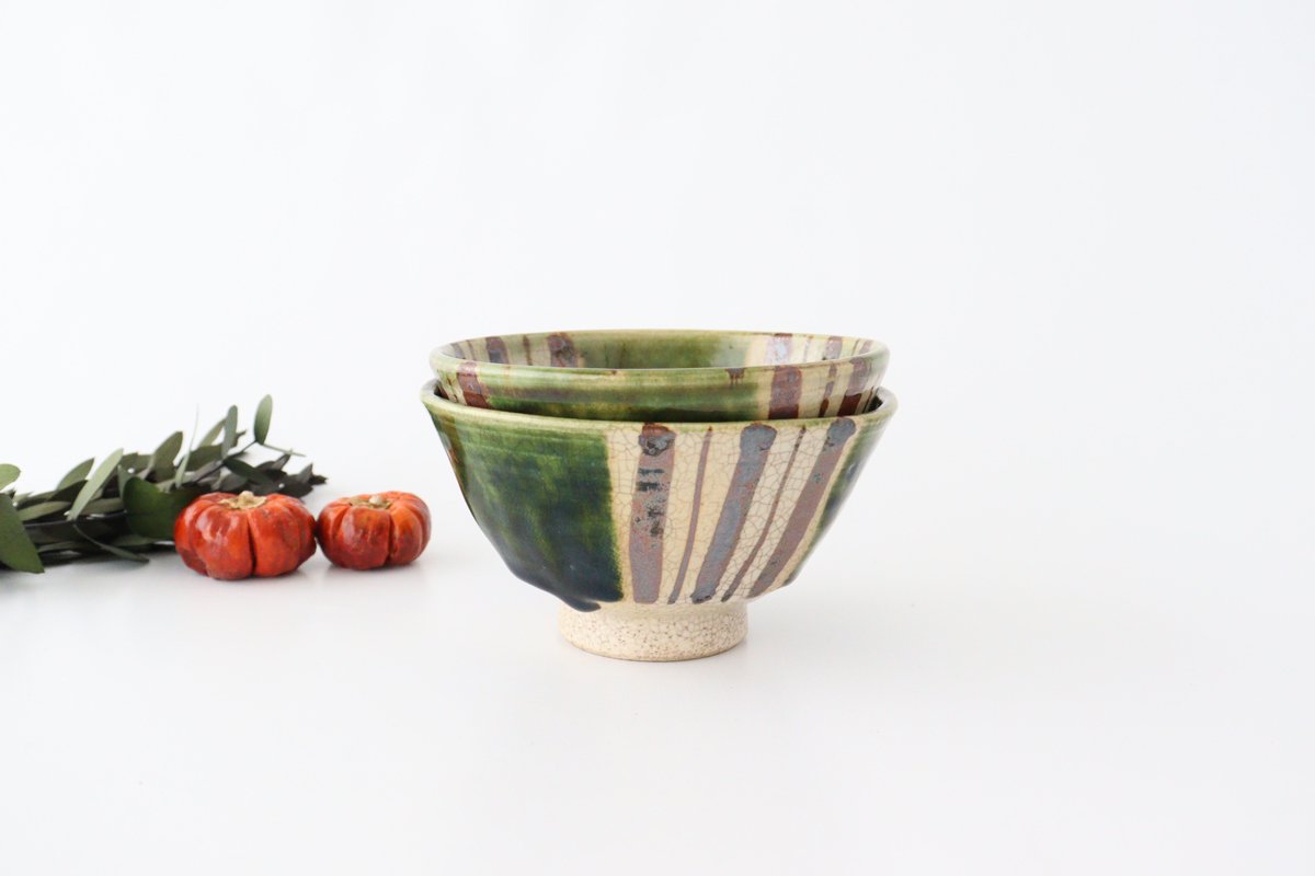 Kitagama Kasen Hiroshige Kato Oribe Hexagonal Rice Bowl | Seto Ware