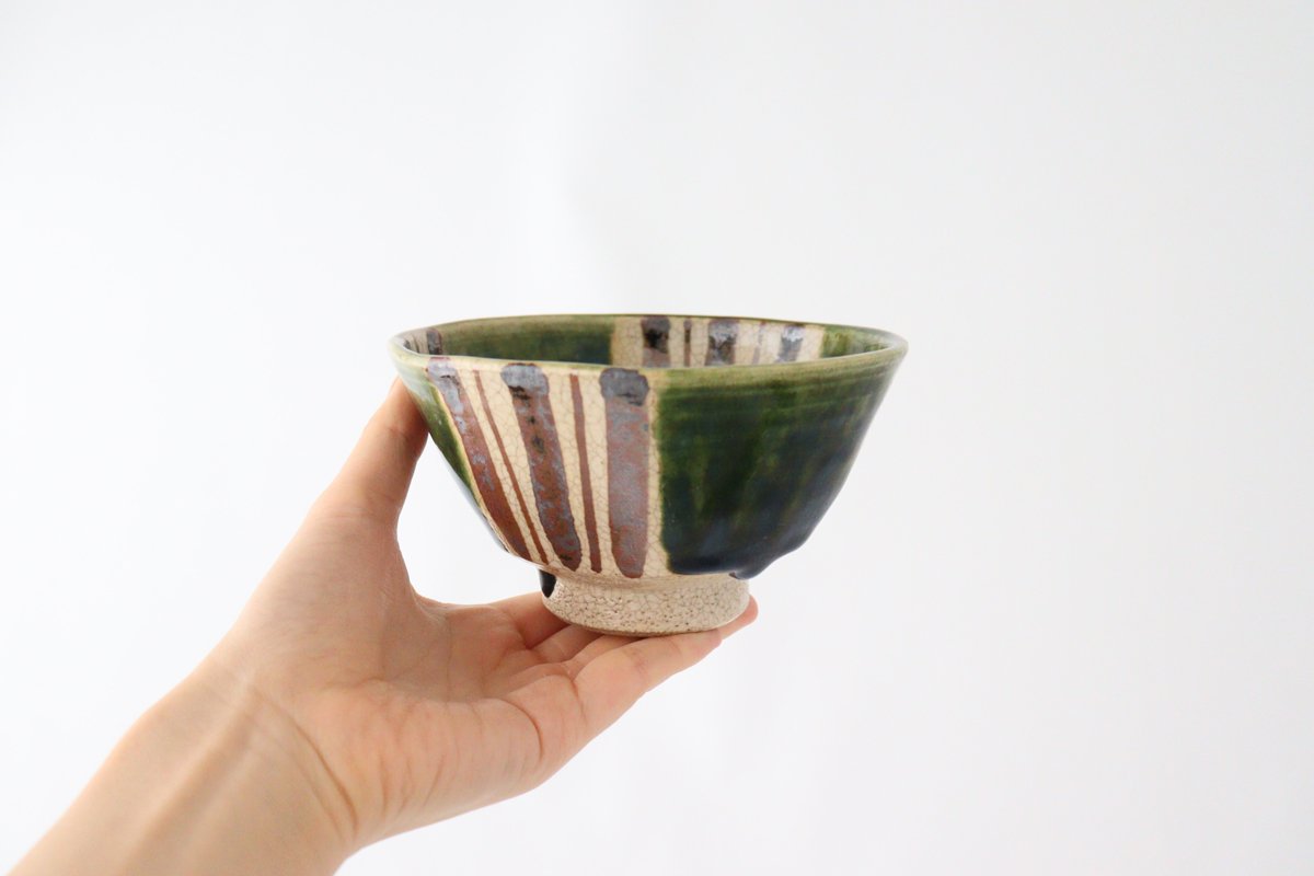 Kitagama Kasen Hiroshige Kato Oribe Hexagonal Rice Bowl | Seto Ware