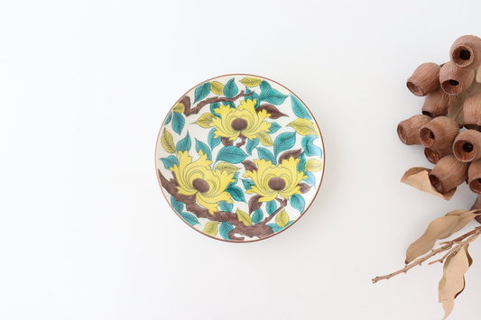 Seikou kiln Round Plate Old Kutani Colored Picture Peony 15cm/5.9in | Kutani Ware-TOP