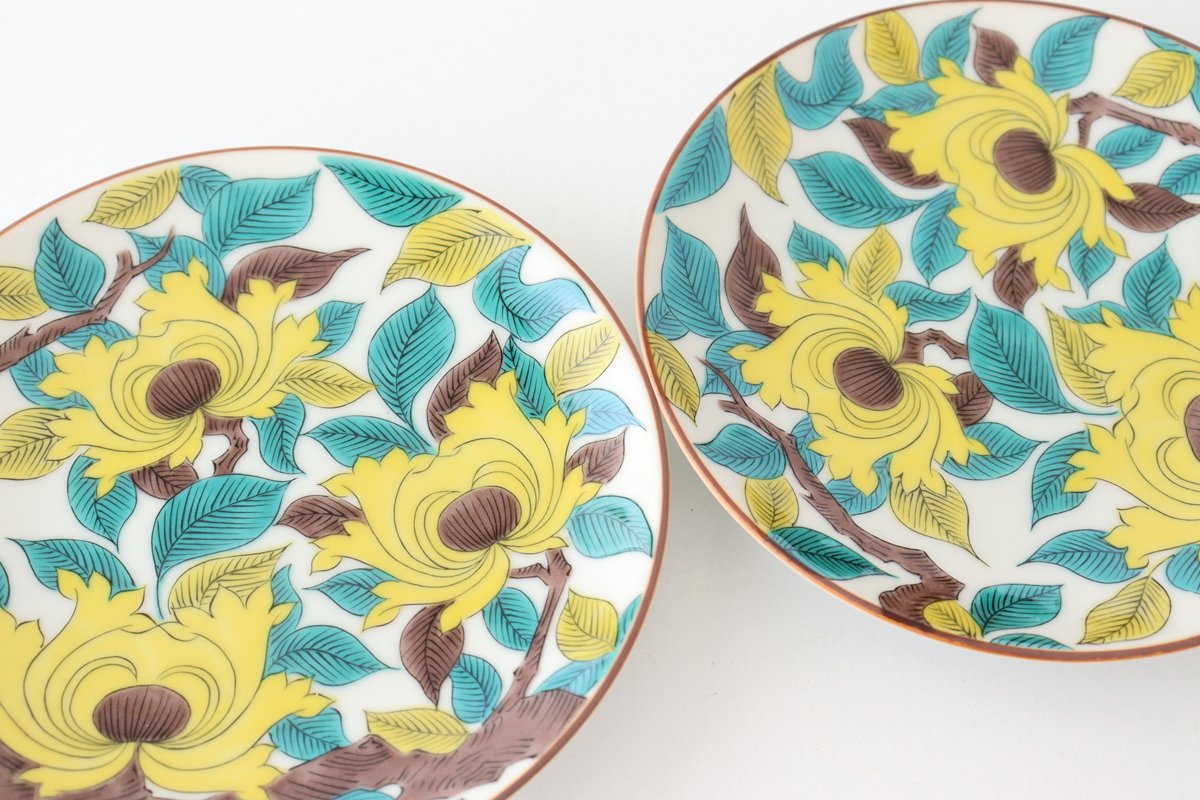 Seikou kiln Round Plate Old Kutani Colored Picture Peony 15cm/5.9in | Kutani Ware