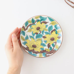 Seikou kiln Round Plate Old Kutani Colored Picture Peony 15cm/5.9in | Kutani Ware-Detail4