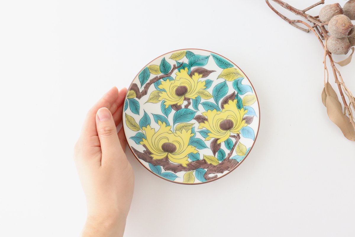 Seikou kiln Round Plate Old Kutani Colored Picture Peony 15cm/5.9in | Kutani Ware-Detail4