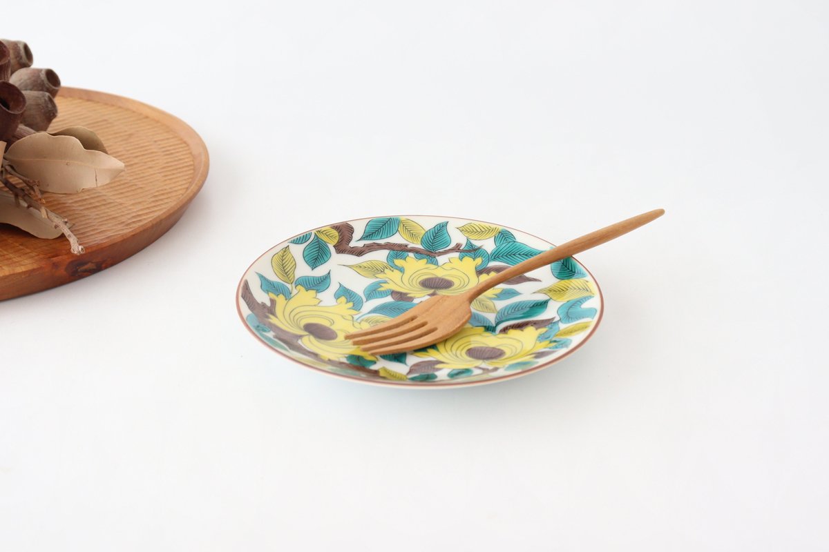 Seikou kiln Round Plate Old Kutani Colored Picture Peony 15cm/5.9in | Kutani Ware-Detail7