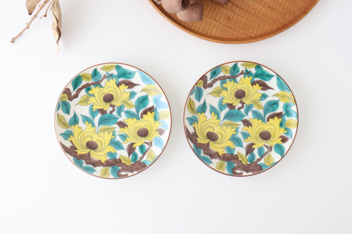 Seikou kiln Round Plate Old Kutani Colored Picture Peony 15cm/5.9in | Kutani Ware-Detail8
