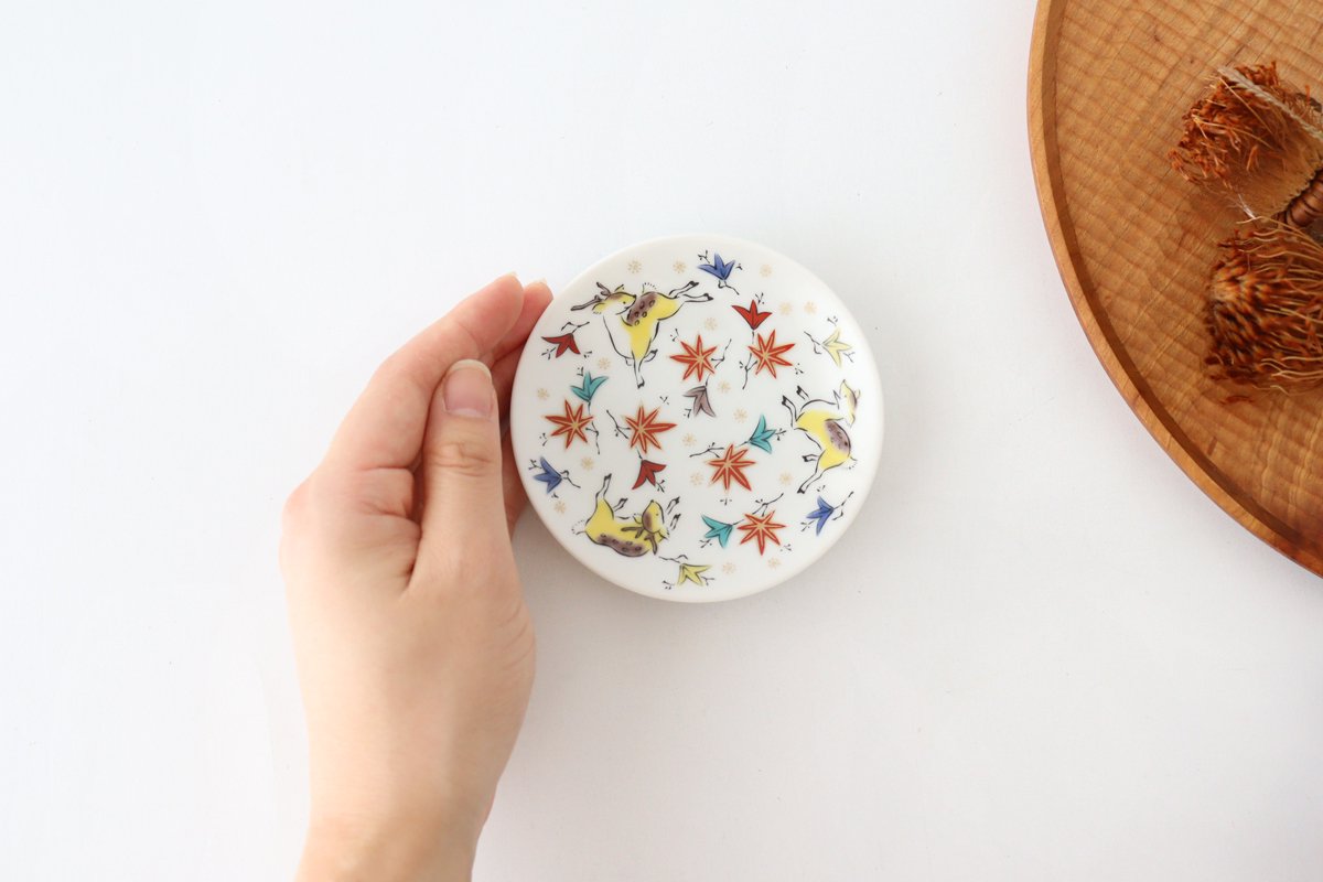 Seikou Kiln Sauce Plate Deer and Maple | Kutani Ware-Detail3
