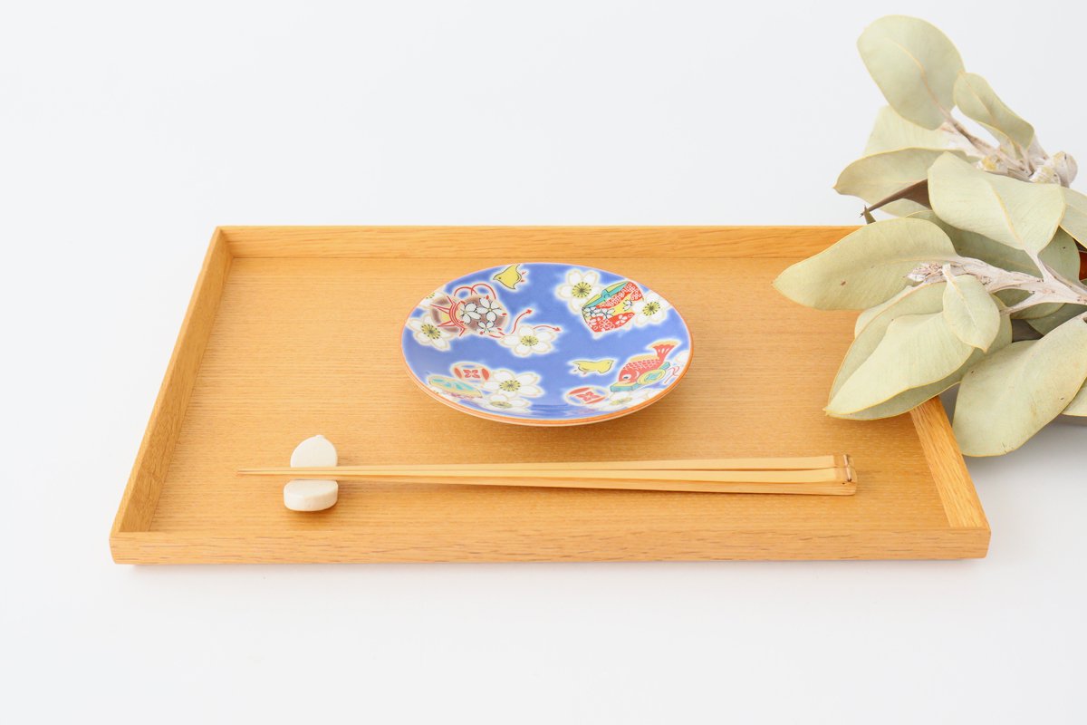 Seikou Kiln Small Plate Sakura and Lucky Items | Kutani Ware