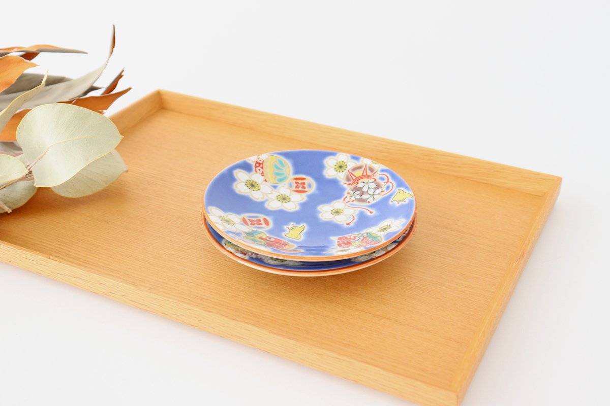Seikou Kiln Small Plate Sakura and Lucky Items | Kutani Ware