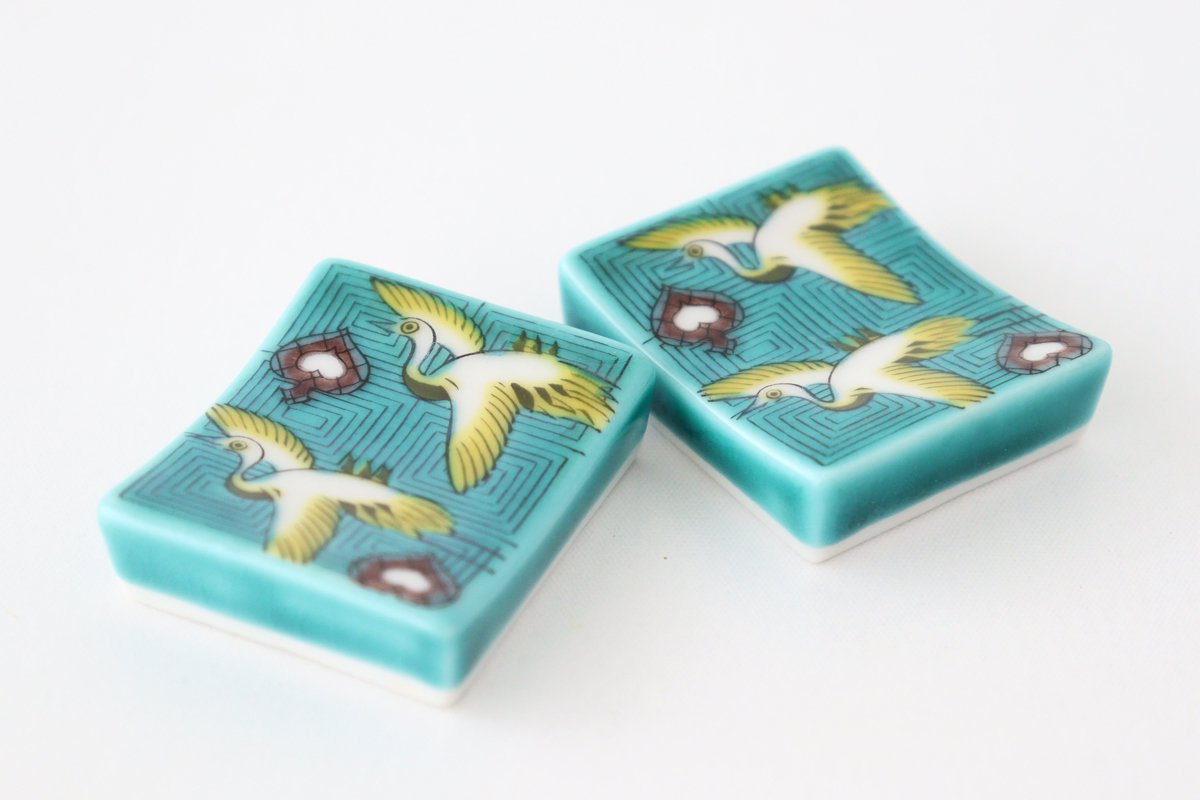 Seikou Kiln Colored Chopstick Rest Crane | Hashioki Kutani Ware