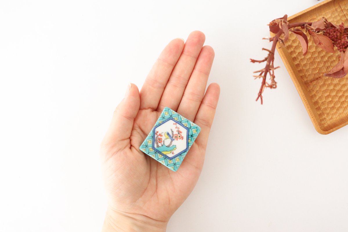 Seikou Kiln Colored Chopstick Rest Flowers and Birds | Hashioki Kutani Ware-Detail4