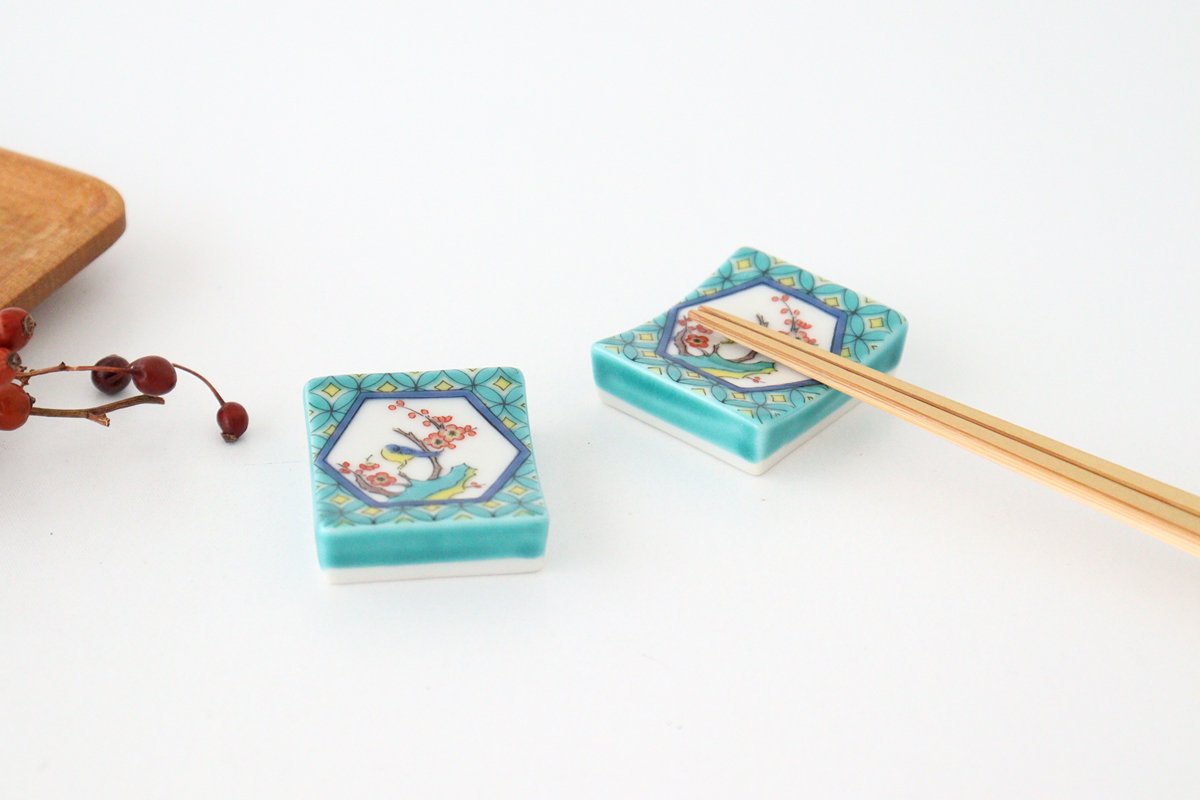 Seikou Kiln Colored Chopstick Rest Flowers and Birds | Hashioki Kutani Ware