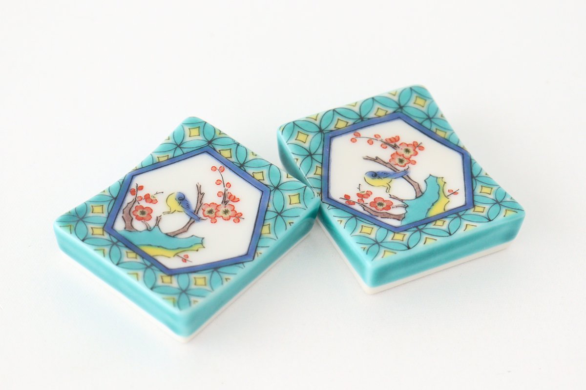 Seikou Kiln Colored Chopstick Rest Flowers and Birds | Hashioki Kutani Ware