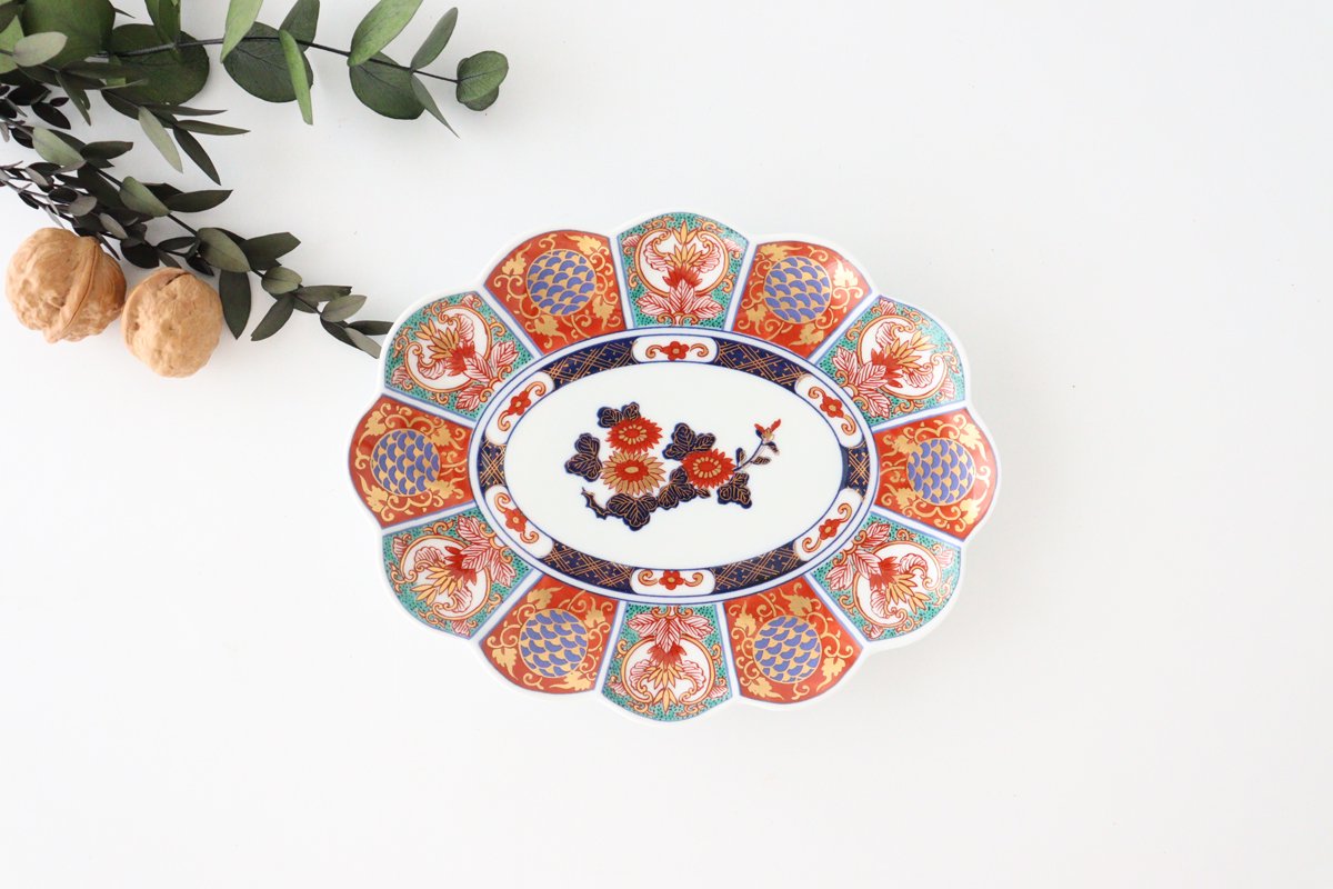 Rinkurou Kiln Oval Plate Old Imari Chrysanthemum Pattern 19cm/7.5in | Hasami Ware
