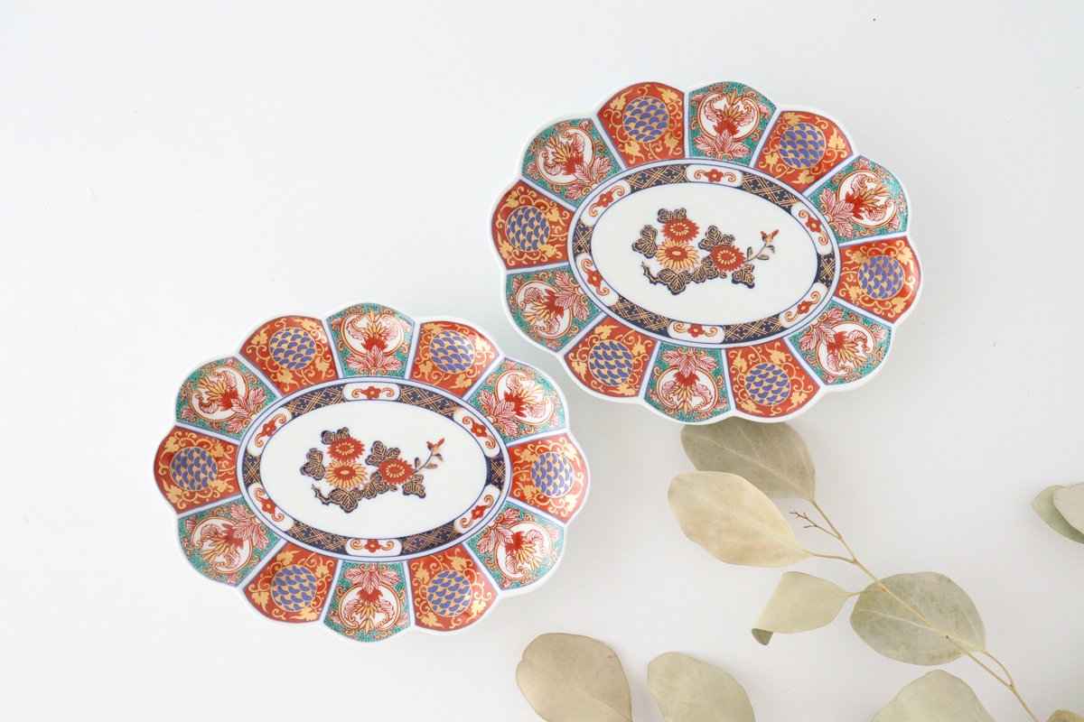 Rinkurou Kiln Oval Plate Old Imari Chrysanthemum Pattern 19cm/7.5in | Hasami Ware