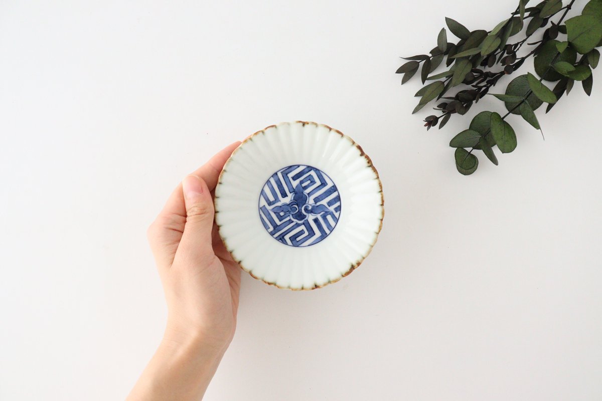 Rinkurou Kiln Chrysanthemum-shaped Small Plate Cloud Pattern | Hasami Ware