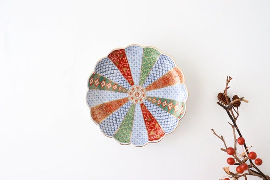 Rinkurou Kiln Chrysanthemum Shaped Plate Old Imari Pattern Red&Green 15cm/5.9in | Hasami Ware-TOP