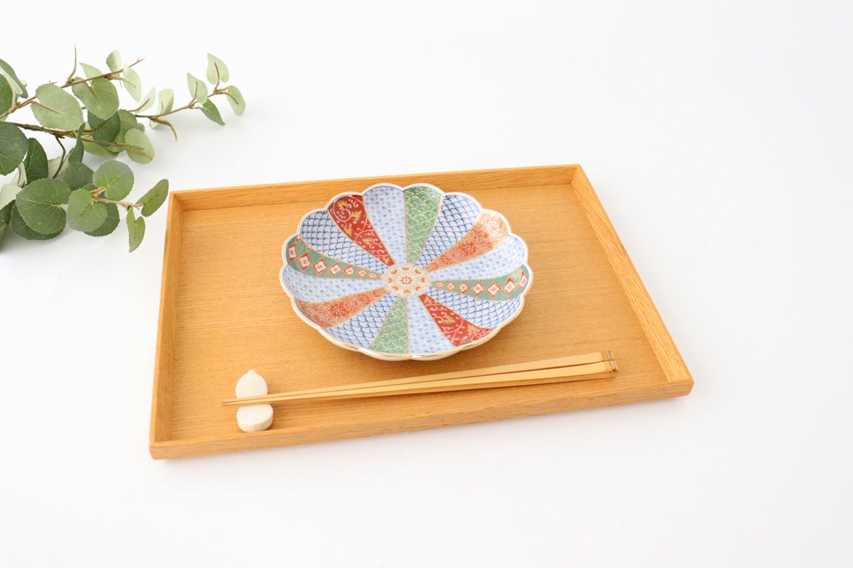 Rinkurou Kiln Chrysanthemum Shaped Plate Old Imari Pattern Red&Green 15cm/5.9in | Hasami Ware