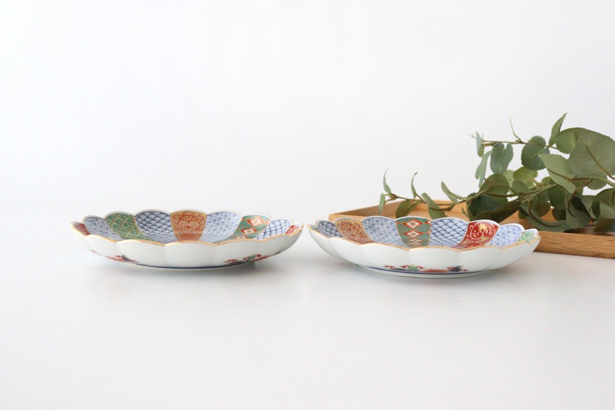 Rinkurou Kiln Chrysanthemum Shaped Plate Old Imari Pattern Red&Green 15cm/5.9in | Hasami Ware