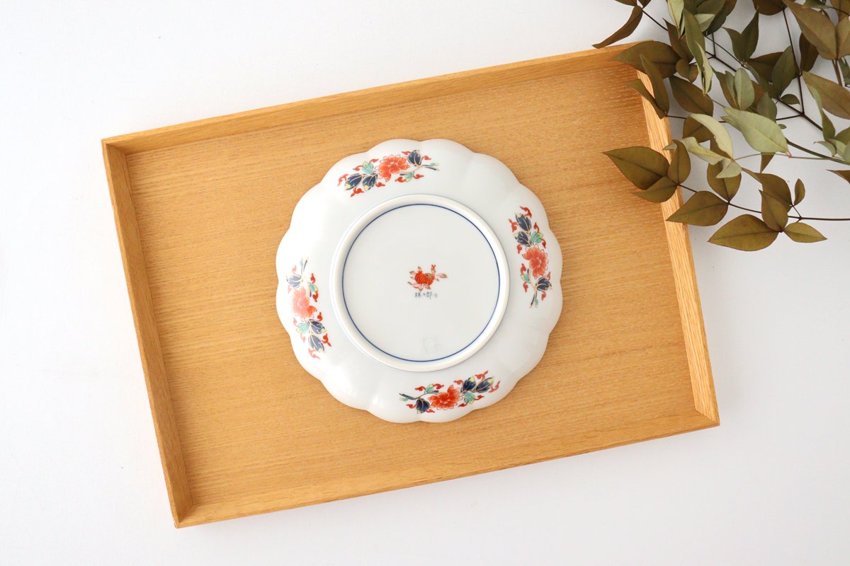 Rinkurou Kiln Chrysanthemum Shaped Plate Old Imari Pattern Red&Green 15cm/5.9in | Hasami Ware